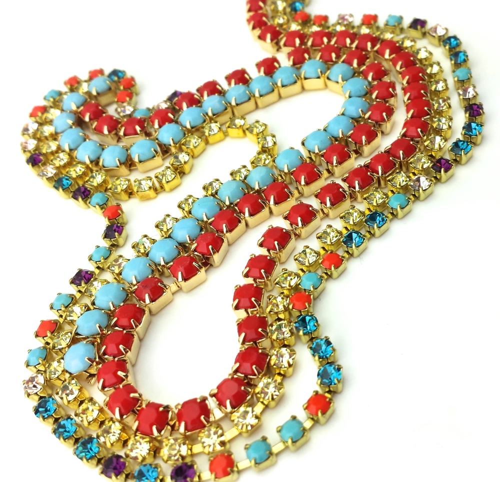 rhinestone chain jewelry supplies diy eureka crystal beads coral turquoise 4mm